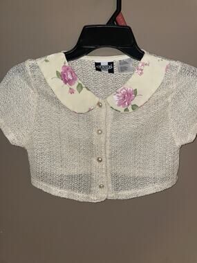 Vintage In Design Girls Cropped Cardigan Cover Up Sweater Crotchet Floral Sz 10